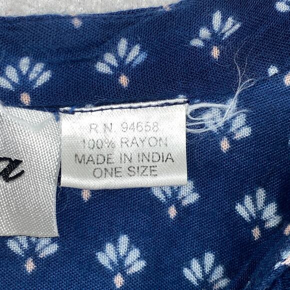 HENNA Dress One Size Floral Geometric V-Neck Boho Sleeveless Midi Boho Blue - Picture 4 of 10